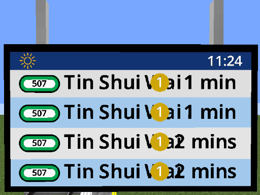 A PIDS with 4 arrivals, the destination name (Tin Shui Wai) overlapped with the text afterwards
