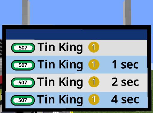 An RV PIDS with 4 arrivals, and a Light Rail Route Number symbol on the left of each row