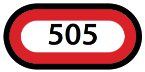 A pill-shaped symbol with red border, an inner black border and the route number
